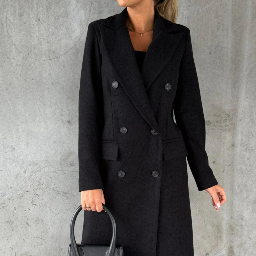 Damen - Langer taillierter Mantel - Wollmischung -  Eleganten Stil - Perfekt für kalte Tage