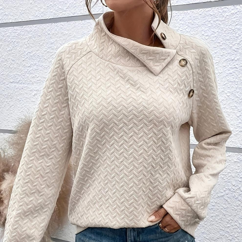 Damen - Sweatshirt - Hohem Halsausschnitt - Chevron Strick Textur - Stylische Oberbekleidung
