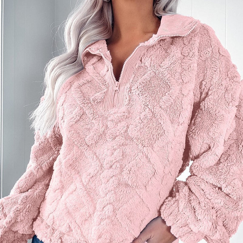 Damen - Kunstfell Pullover - Gesteppt mit Reißverschluss - Weich und Bequem für den Alltag