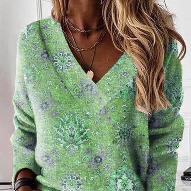 Damen - Sweatshirt mit V-Ausschnitt - Baumwoll-Lockere Passform - Bequeme Mode für jeden Tag
