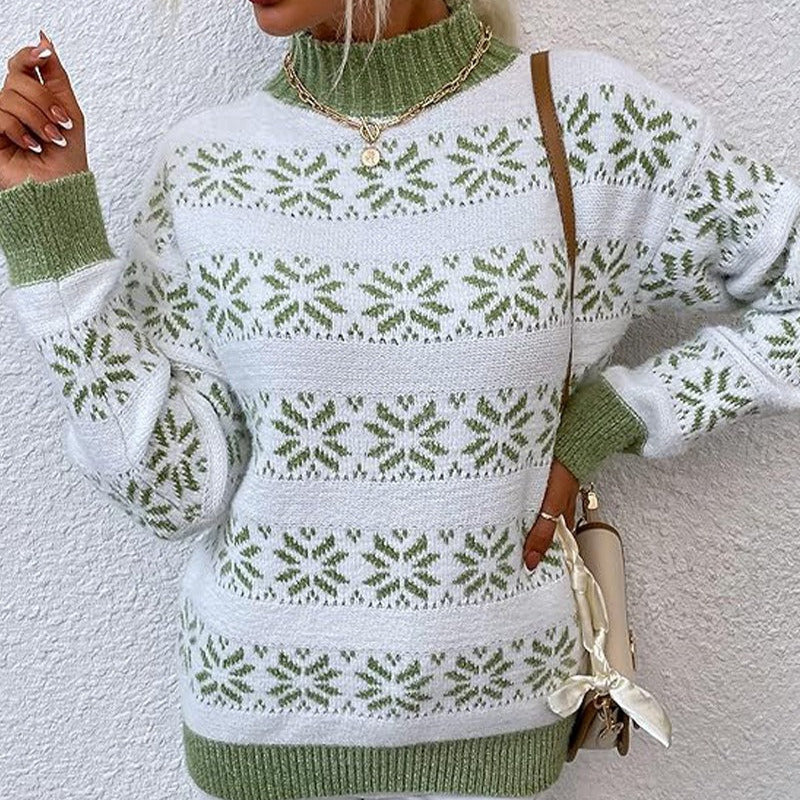 Damen - Strickpullover - Wollmischung - Schneeflockenmuster - Bequem und stilvoll für kalte Tage