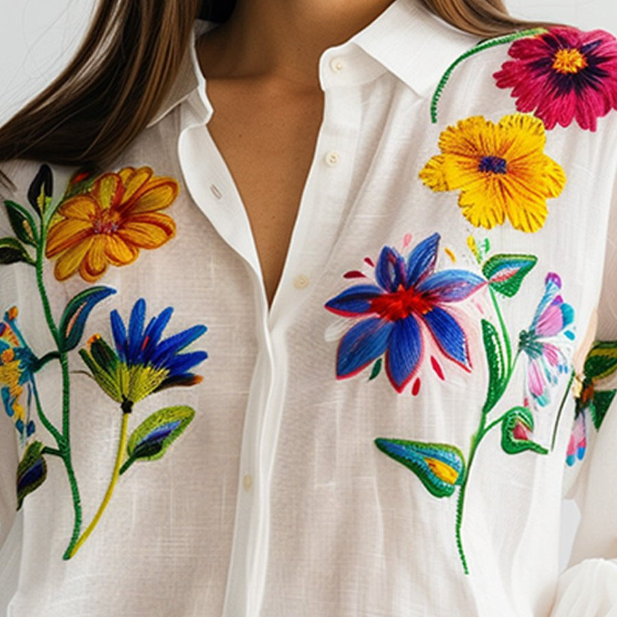 Damen - Geblümte bluse - Baumwoll - Stilvoll und bequem - Ideal für den Alltag und lässige Anlässe