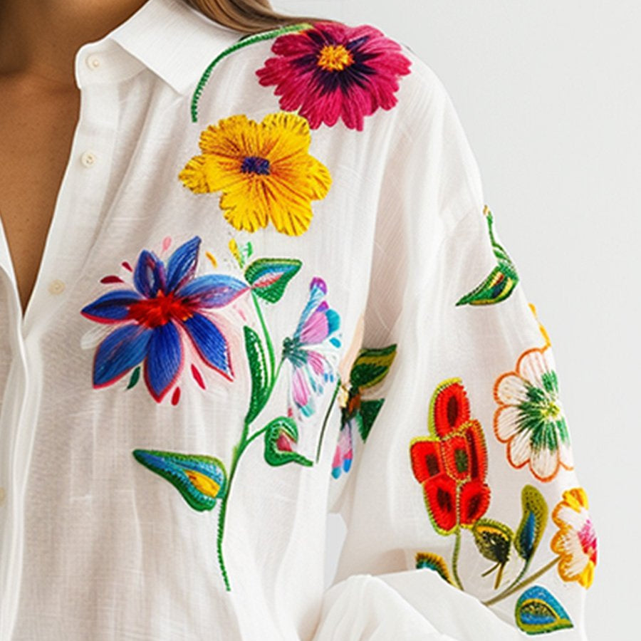 Damen - Geblümte bluse - Baumwoll - Stilvoll und bequem - Ideal für den Alltag und lässige Anlässe