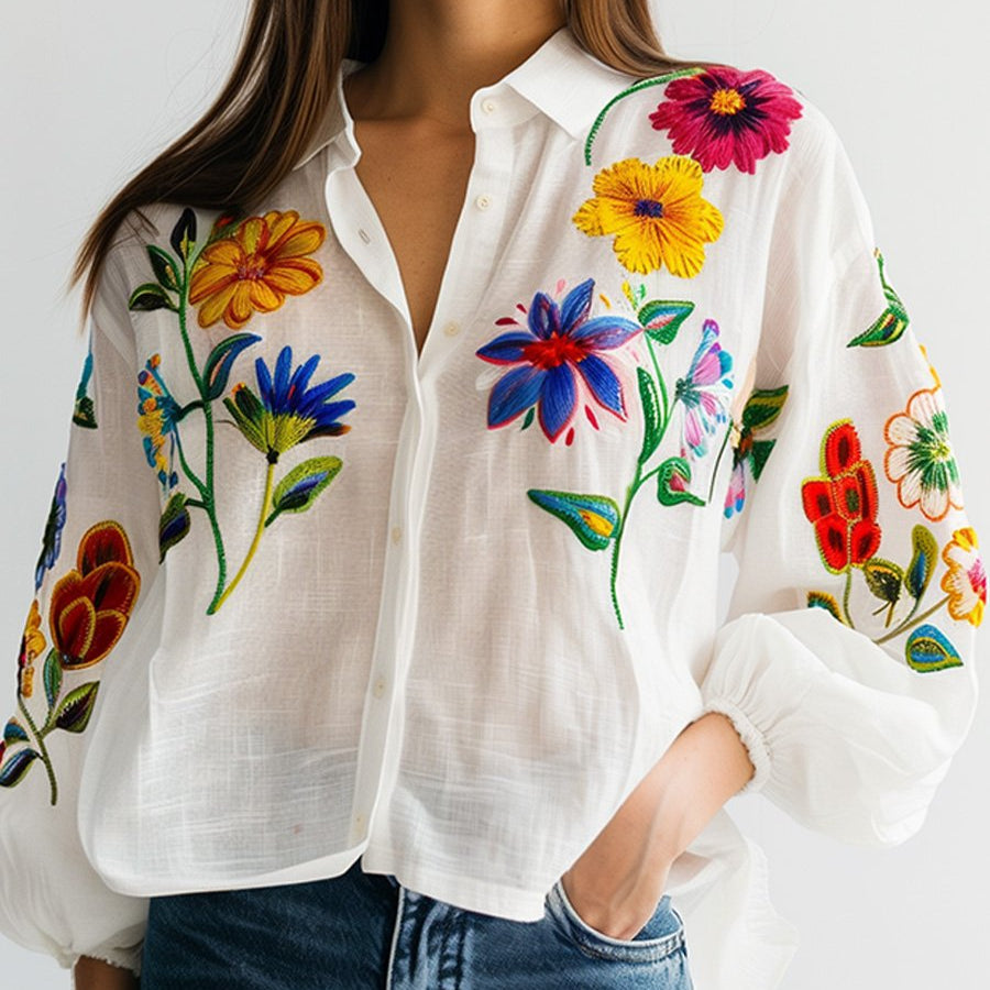 Damen - Geblümte bluse - Baumwoll - Stilvoll und bequem - Ideal für den Alltag und lässige Anlässe