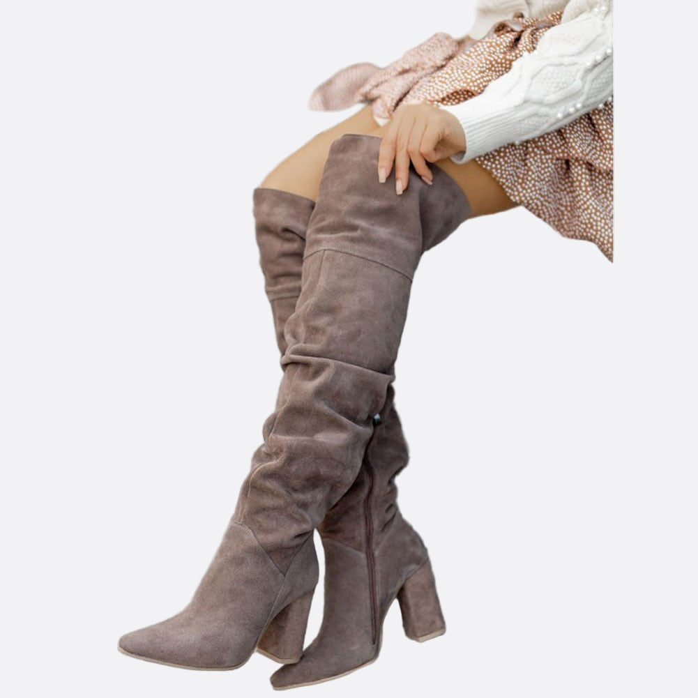 Damen - Kniehohe Stiefel - Hoher Blockabsatz - Modischer Stil für jeden Anlass