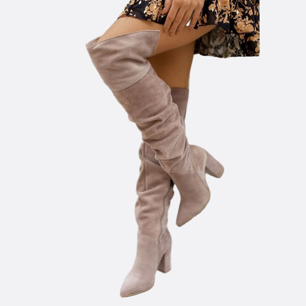 Damen - Kniehohe Stiefel - Hoher Blockabsatz - Modischer Stil für jeden Anlass