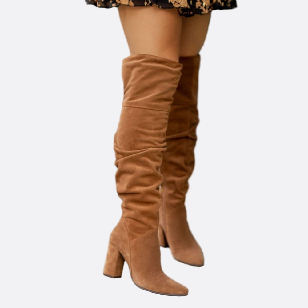 Damen - Kniehohe Stiefel - Hoher Blockabsatz - Modischer Stil für jeden Anlass